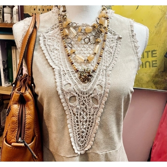 Francesca's Suede Crochet Sleeveless Dress Tan Size L - Picture 12 of 12